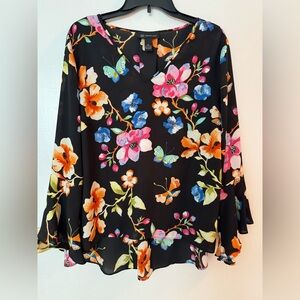 INC Floral Black Women's Floral Top with butterflies